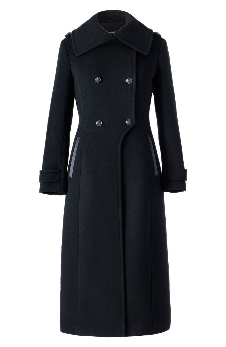 Mackage Elodie Double Breasted Military Maxi Coat, Alternate, color, Black