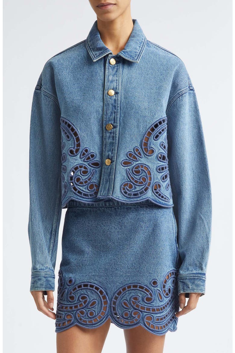 Bobbi Eyelet Denim Jacket, Main, color, RIVER