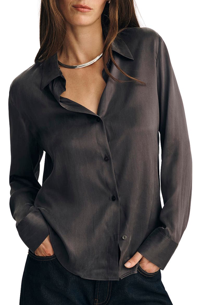 Slim Fit Silk Button-Up Shirt, Main, color, PHANTOM