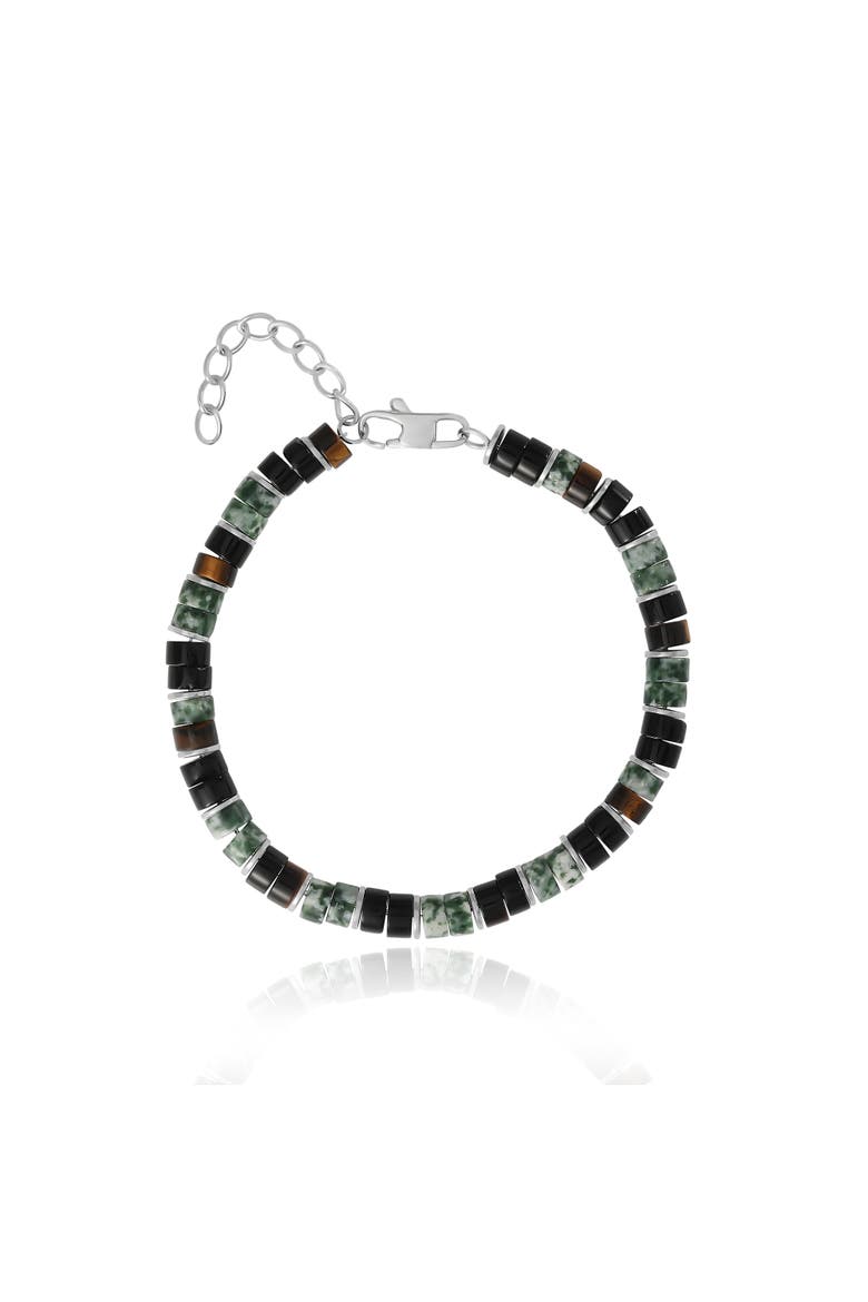 Men's Mixed Beaded Bracelet, Green & Black, Adjustable, Main, color, Green