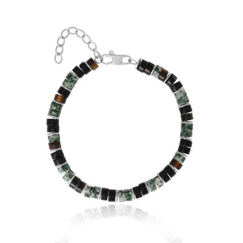 Men's Mixed Beaded Bracelet, Green & Black, Adjustable