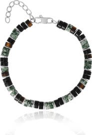 Lucky Brand Men's Mixed Beaded Bracelet, Green & Black, Adjustable