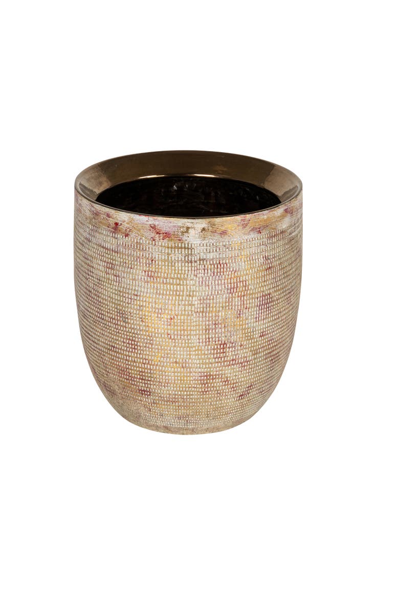 Embossed Textured Stoneware Planter, Metallic Gold, Main, color, Gold