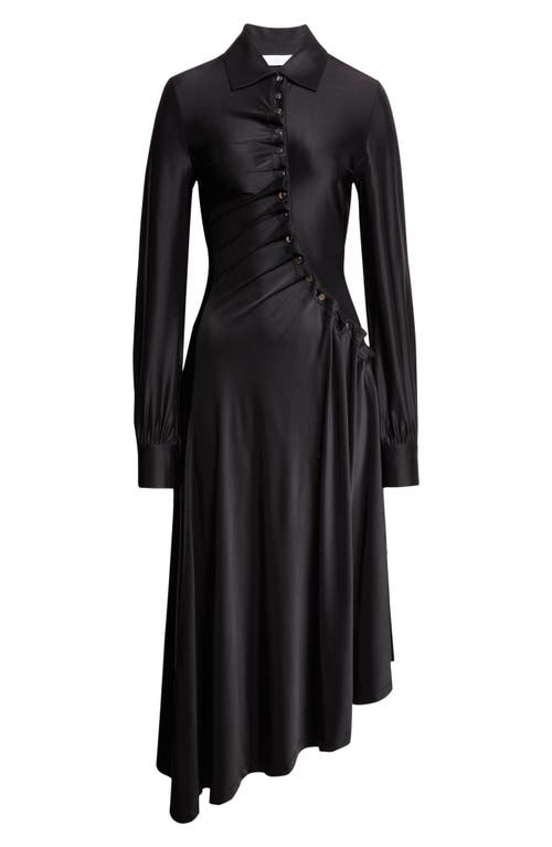 Rabanne Long Sleeve Draped Jersey Midi Dress In Black