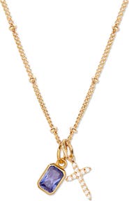 Brook and York Josephine Cross & Birthstone Pendant Necklace