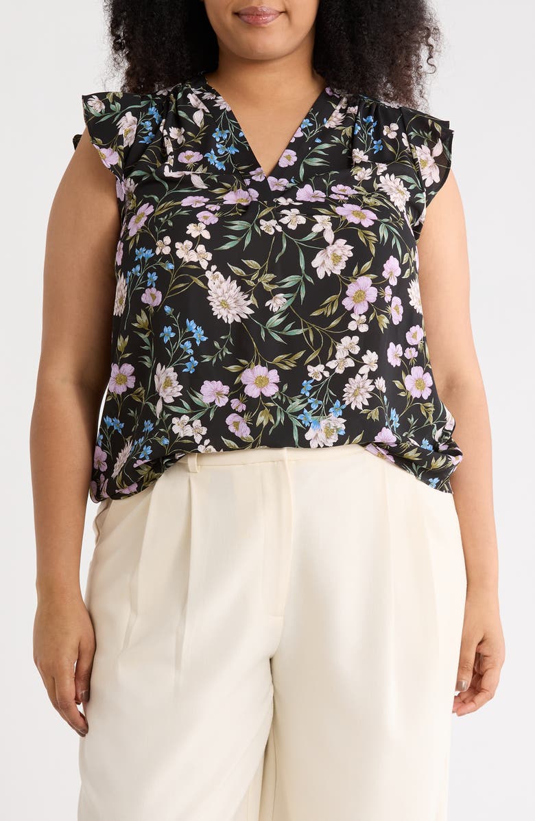 Vince Camuto V-Neck Ruffle Sleeve Top, Main, color,