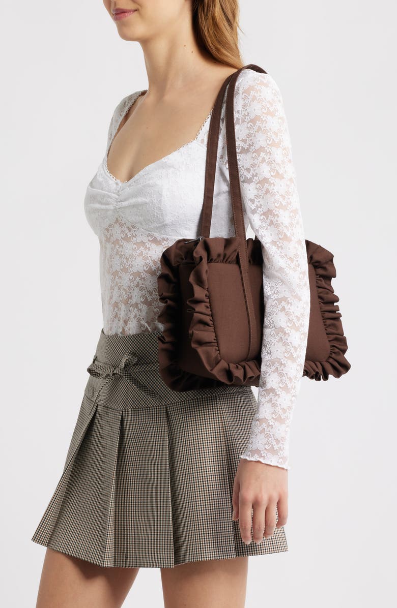Baggy London Ruffle Twill Bowler Bag, Alternate, color, Brown