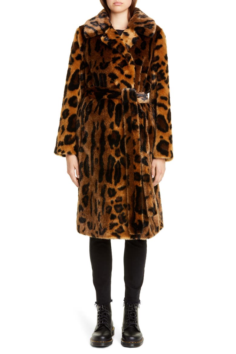 Irina Leopard Print Faux Fur Coat, Main, color, ANIMAL PRINT/ YELLOW