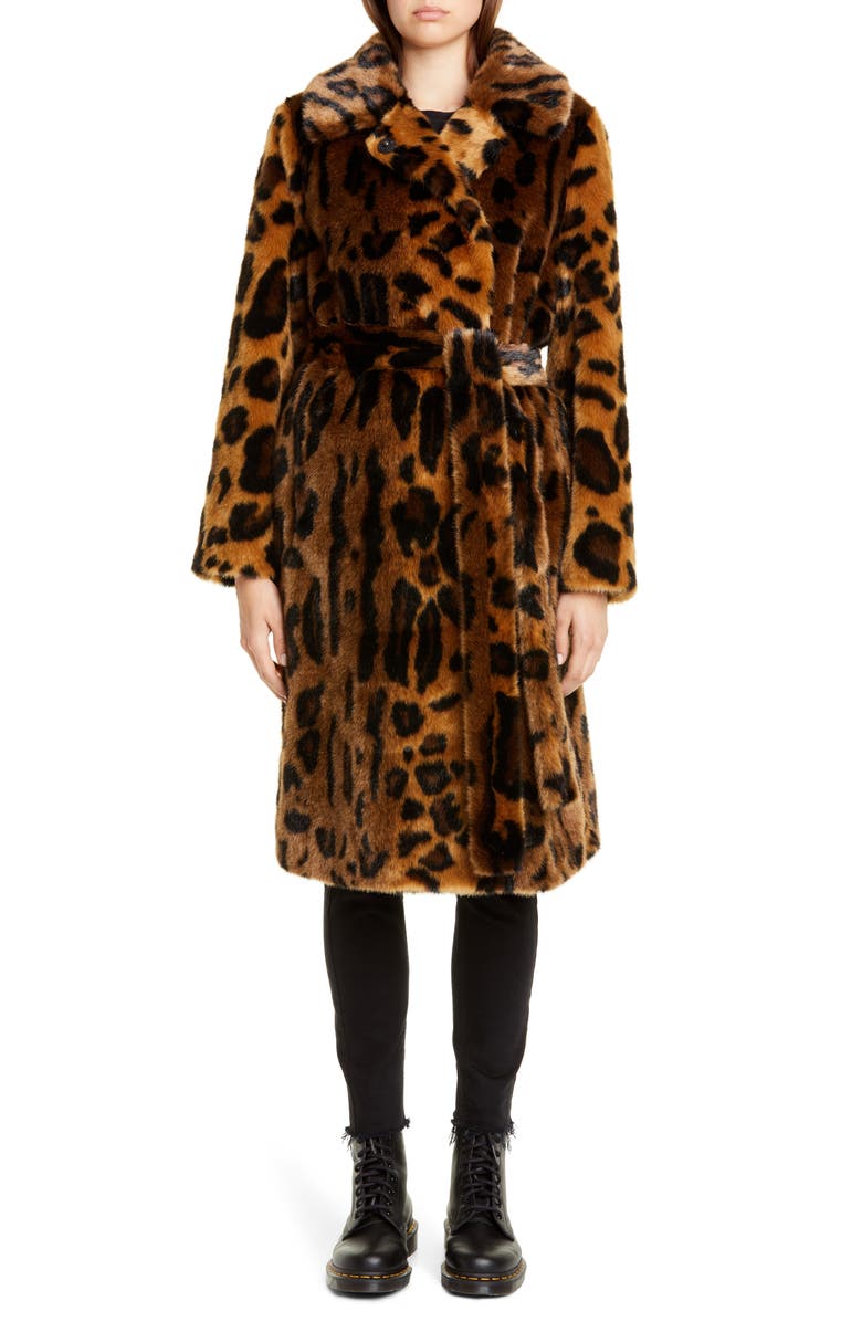 Stand Studio Irina Leopard Print Faux Fur Coat, Main, color, 