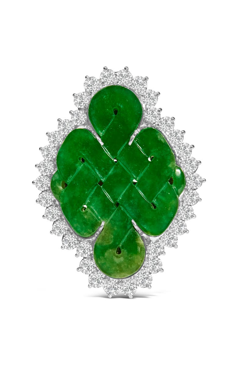 Haus of Brilliance 18K White Gold 2.00 Cttw Diamond Halo and Jade Shield Brooch Pin and Pendant, Main, color, White
