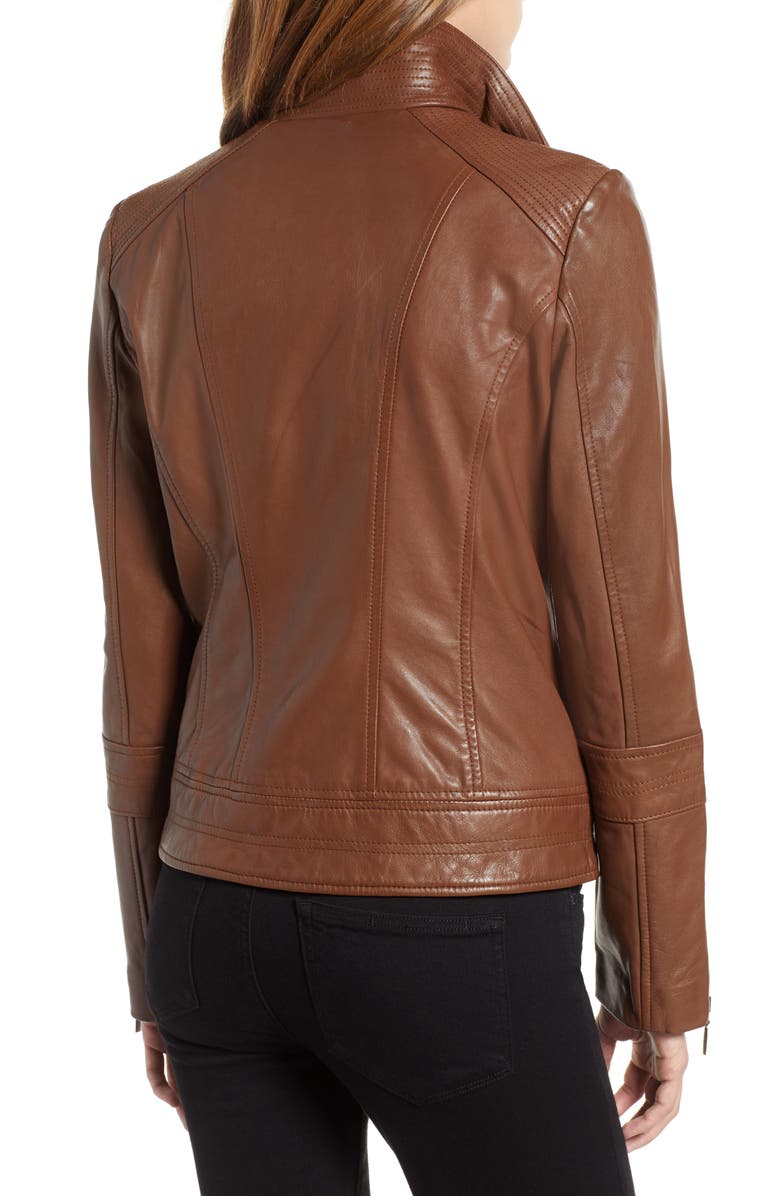 Bernardo Leather Moto Jacket, Alternate, color, Saddle Brown