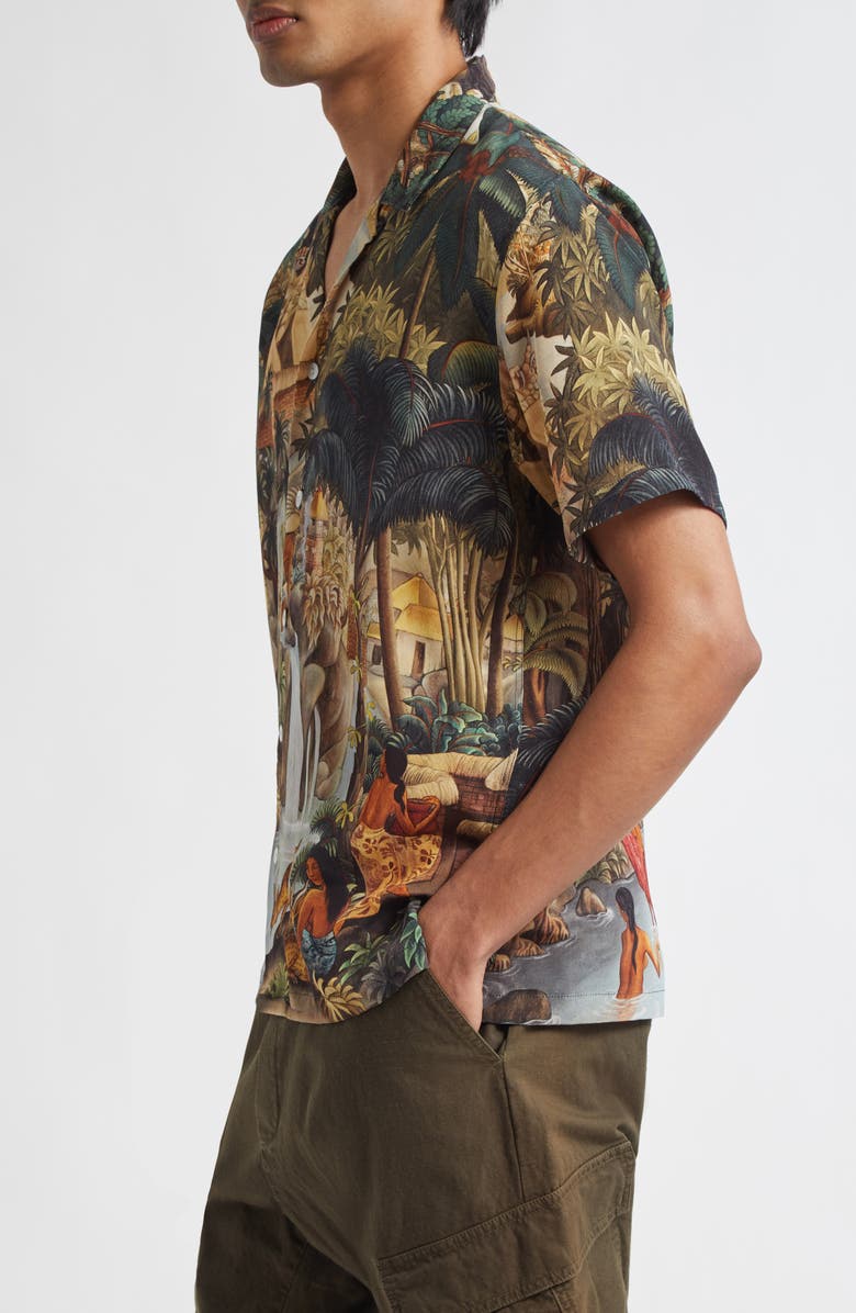 ENDLESS JOY Champuhan Silk Satin Button-Up Shirt, Alternate, color, Brown Multi