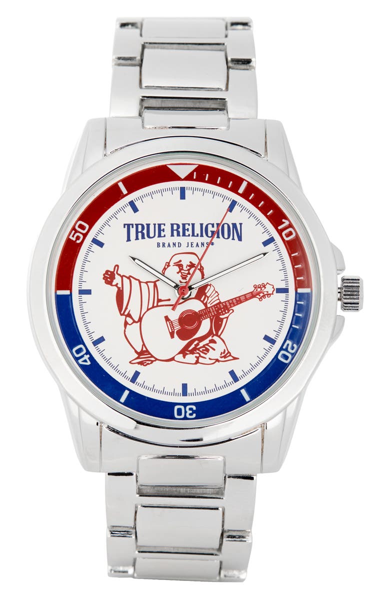 True Religion Buddha Guitar Bracelet Watch, 42.8mm, Main, color, Silver
