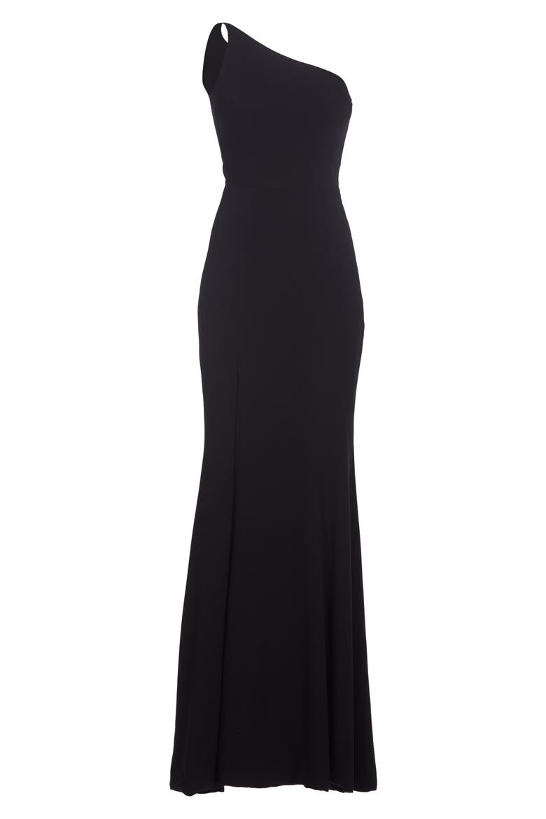 Amy One-Shoulder Crepe Gown, Alternate, color, BLACK