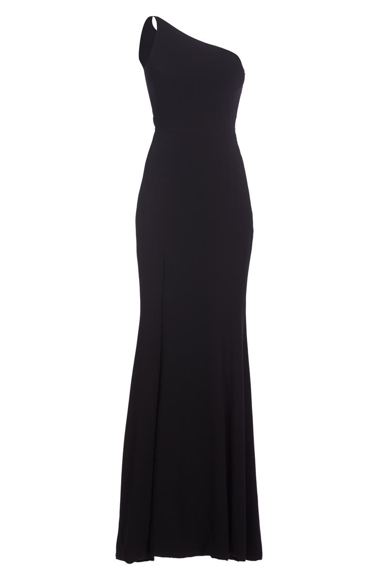 Dress the Population Amy One-Shoulder Crepe Gown, Alternate, color, Black