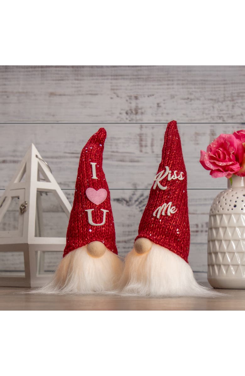 Northlight LED Lighted "Kiss Me" Hat Valentine's Day Gnome - 11.5", Alternate, color, Red