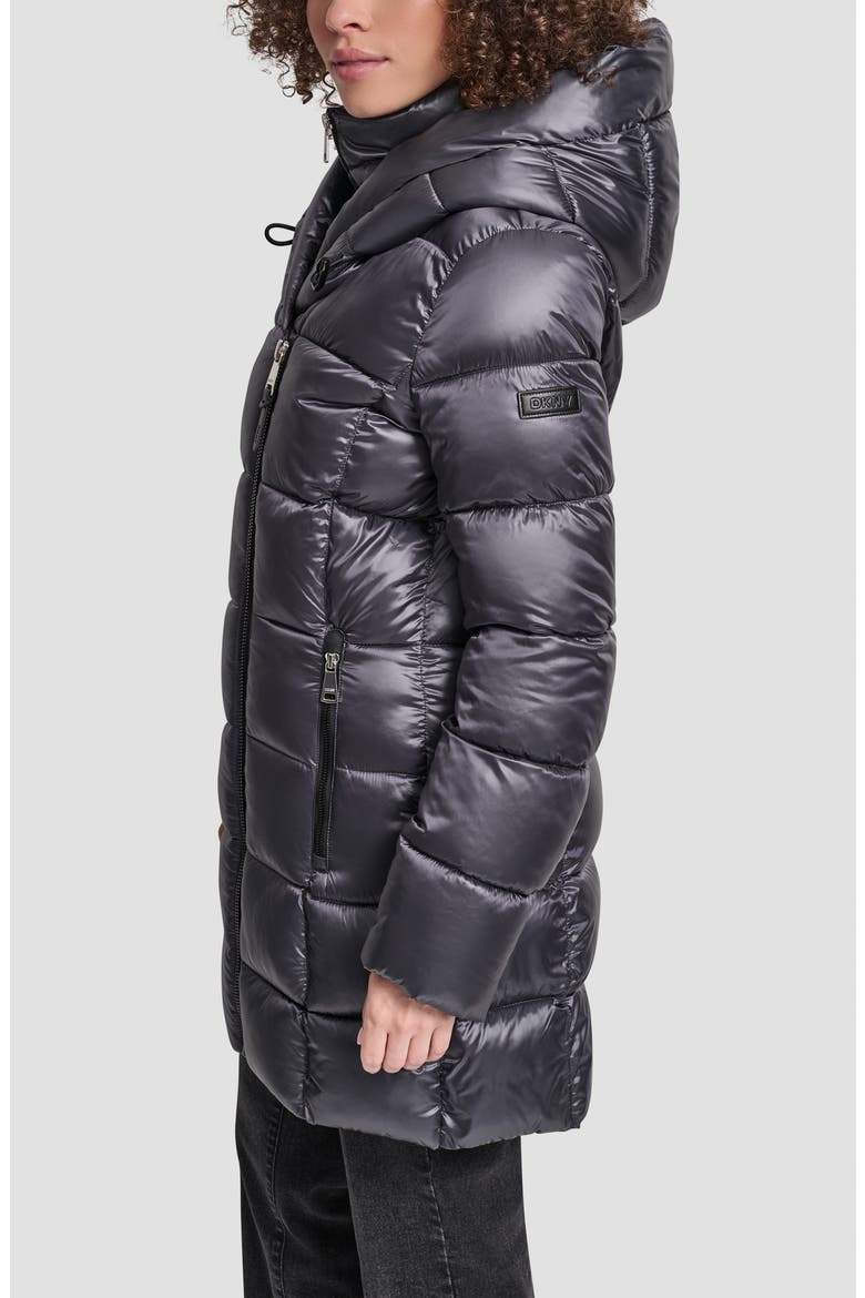 Asymmetric Bib Packable Quilted Coat, Alternate, color, TITAN