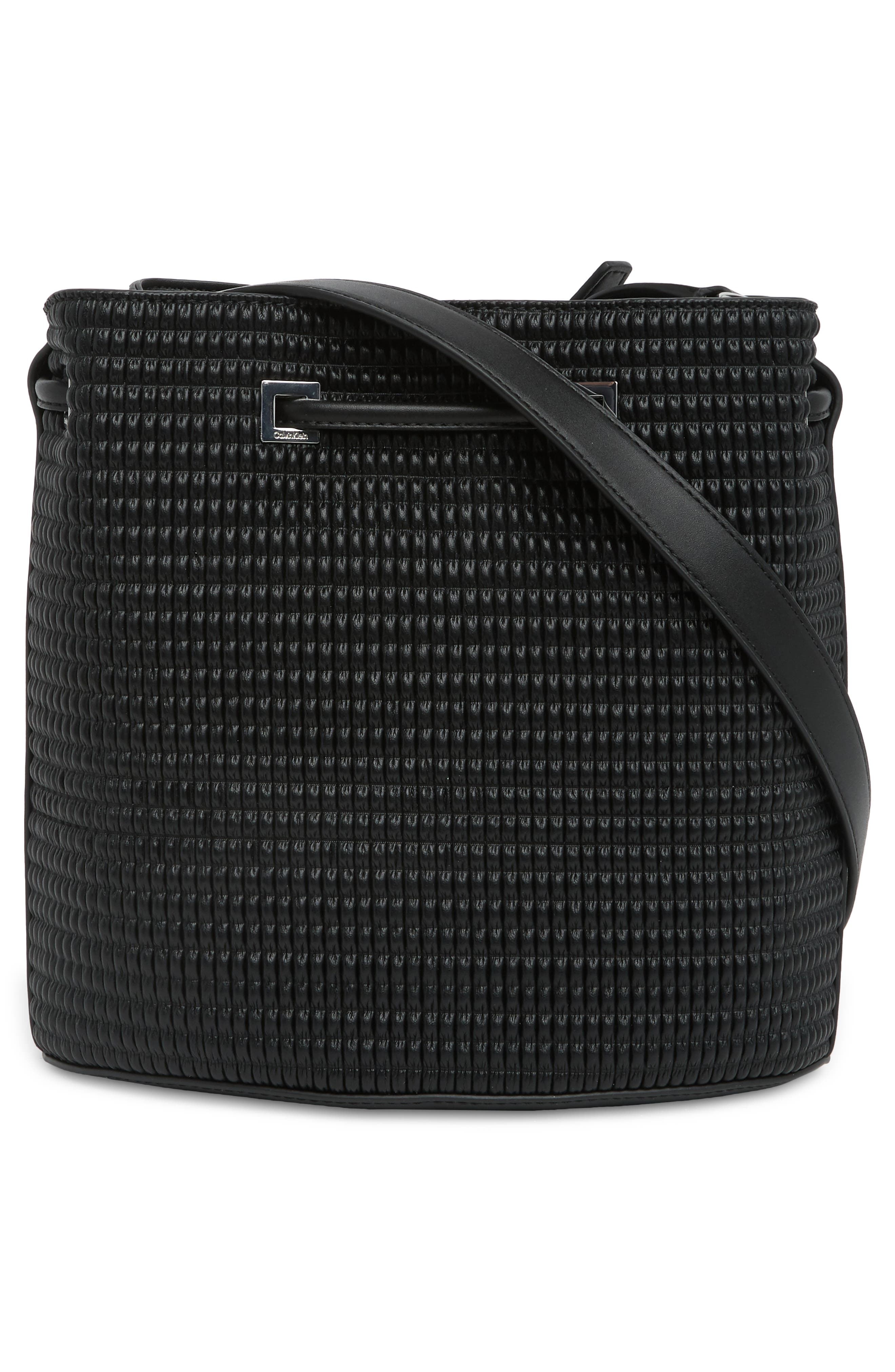 Calvin Klein Ash Grid Pleat Bucket Bag (Women) | Nordstromrack