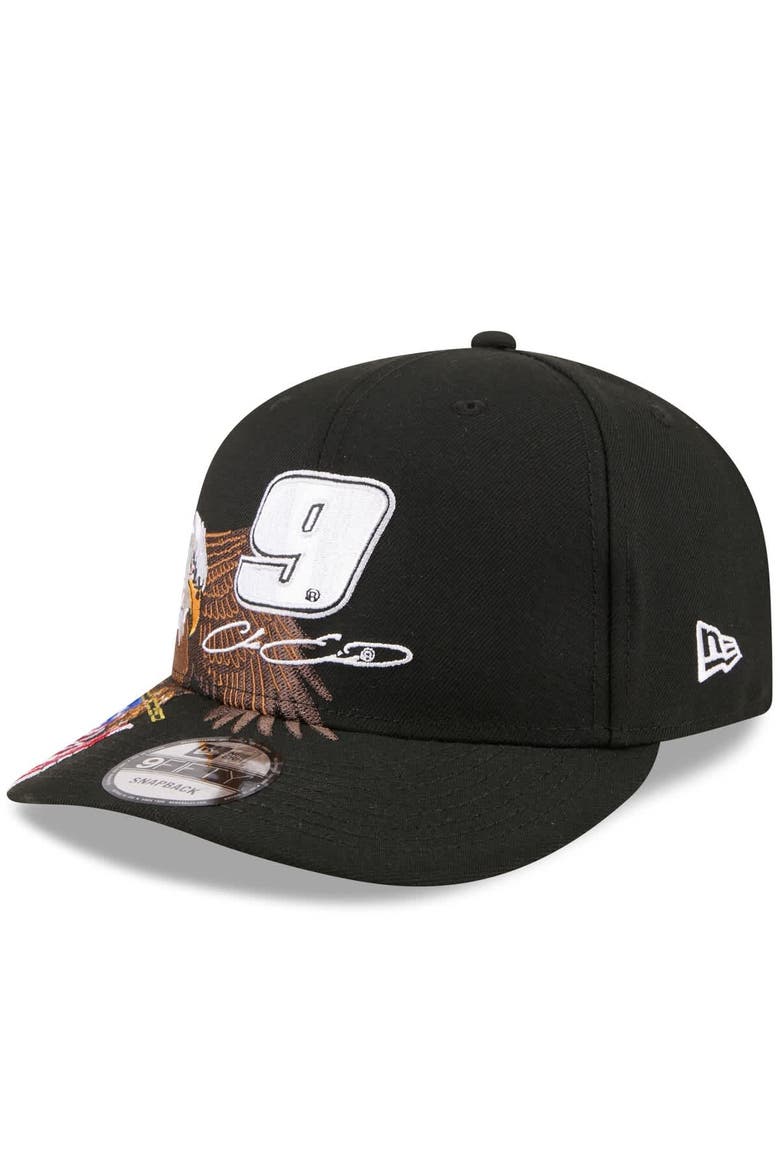 Men's New Era Black Chase Elliott Patriotic Eagle & Flag A-Frame 9FIFTY Snapback Hat, Alternate, color, Black