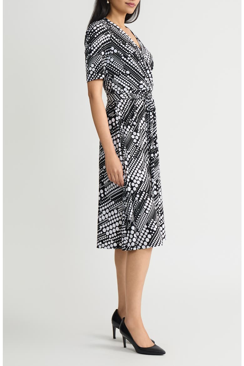 Pleated Tie Belt Dress, Alternate, color, BLACK/ LILY WHITE