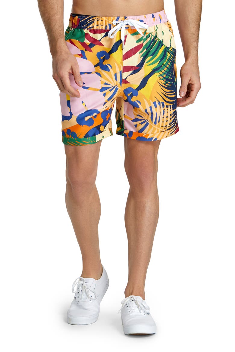 Tropic Thrill Camp Shirt & Drawstring Shorts Set, Alternate, color, YELLOW MULTI