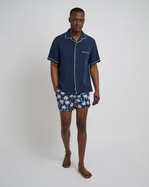 Onia Piped Tencel Convertible Vacation Shirt In Deep Navy/white