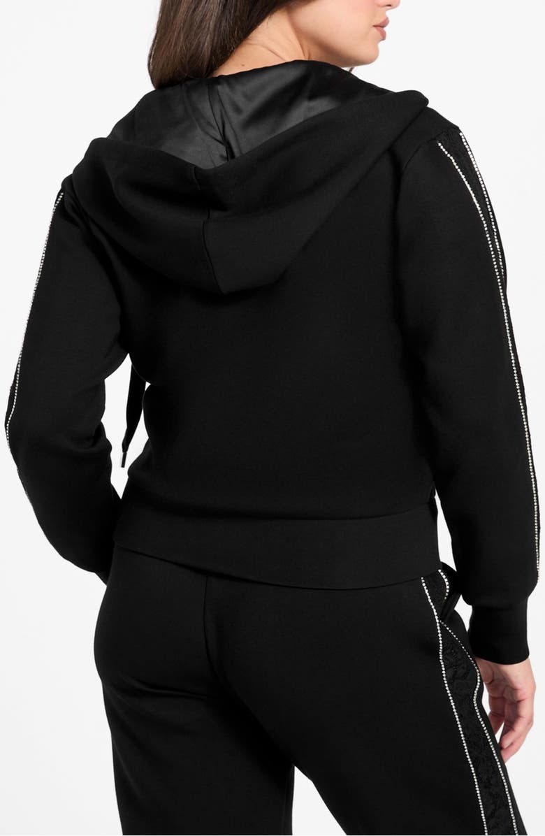 GUESS Rhinestone Embellished Zip Hoodie, Alternate, color, Jet Black-Black