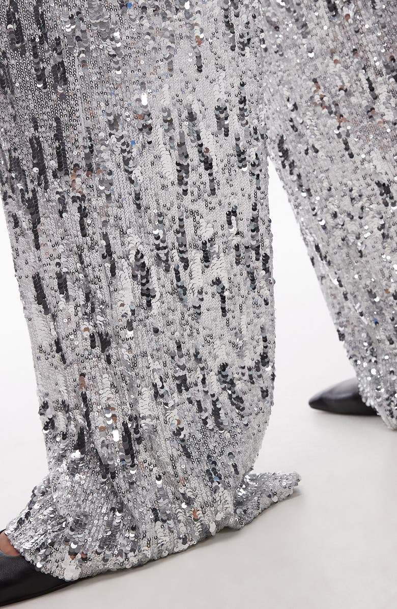 Topshop Sequin Wide Leg Pants, Alternate, color, 