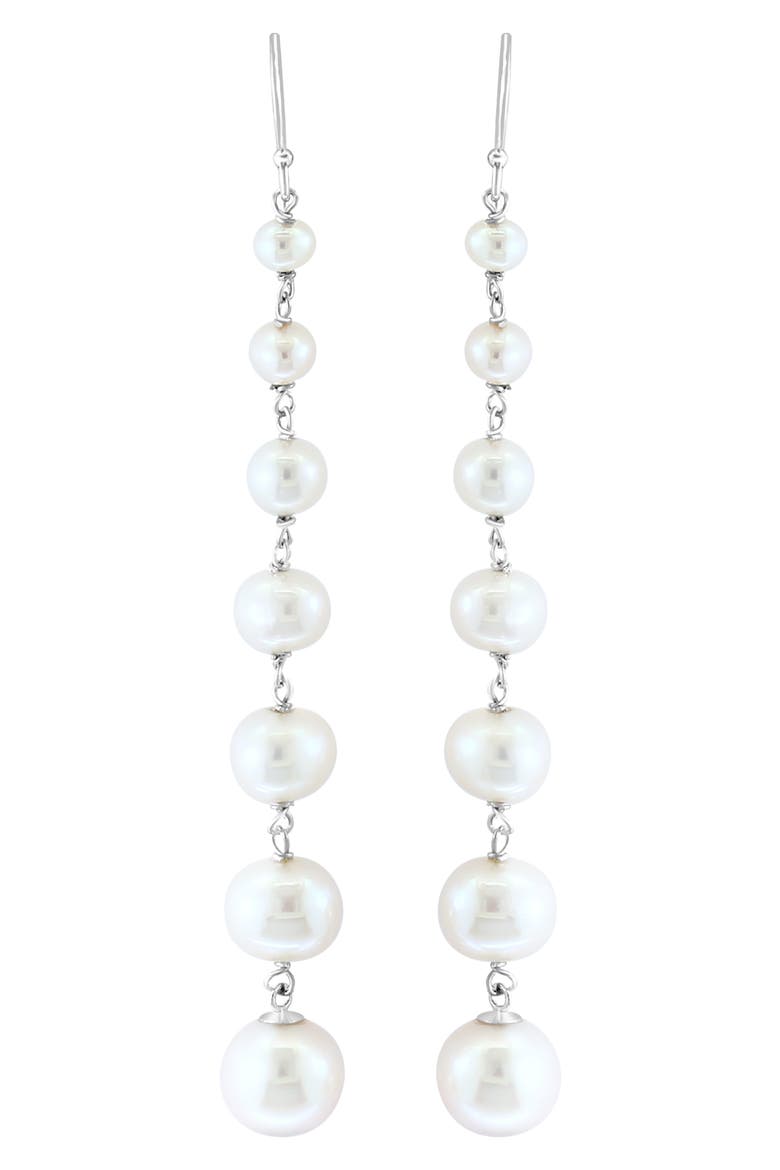 Sterling Silver 3–9mm Graduated Freshwater Pearl Drop Earrings, Main, color, WHITE