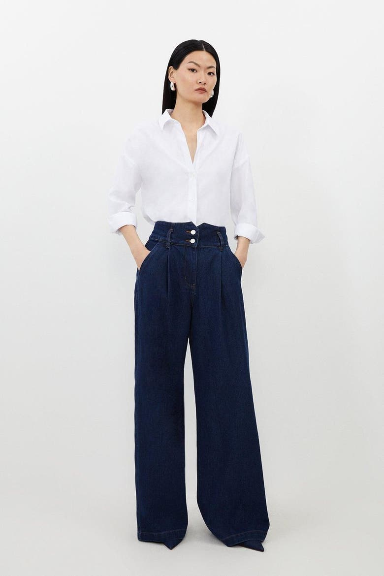 Petite Denim Wide Leg Jeans, Alternate, color, Indigo