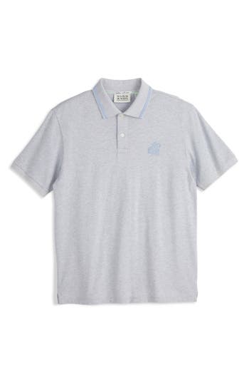 Scotch & Soda Embroidered Logo Piqué Polo In Gray