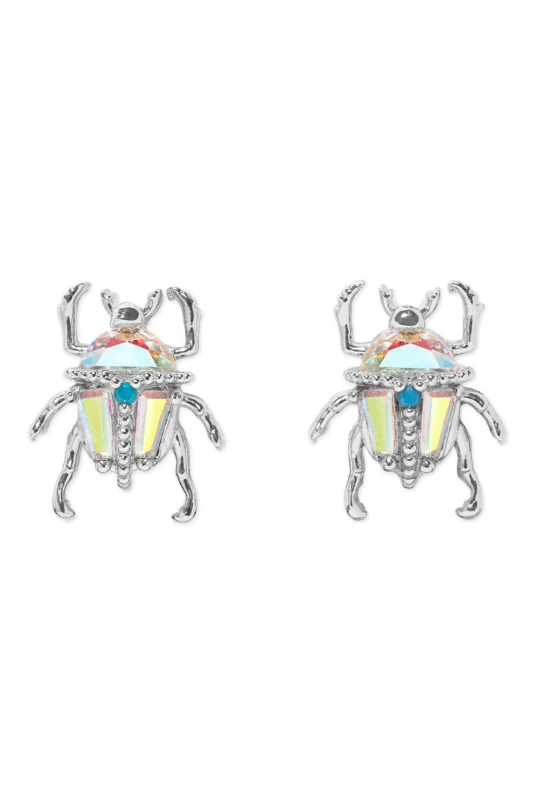 Beetle Stud Earrings, Main, color, SILVER MULTI