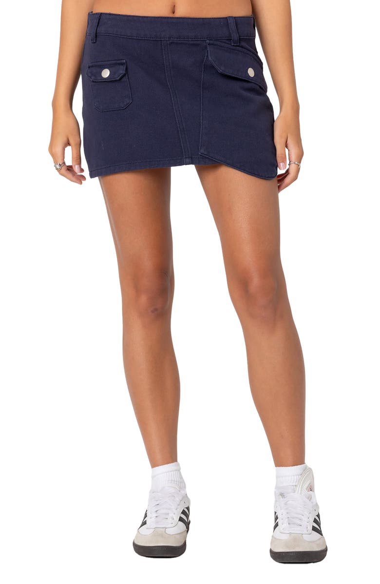 EDIKTED Asymmetric Pocket Miniskirt, Main, color, Navy