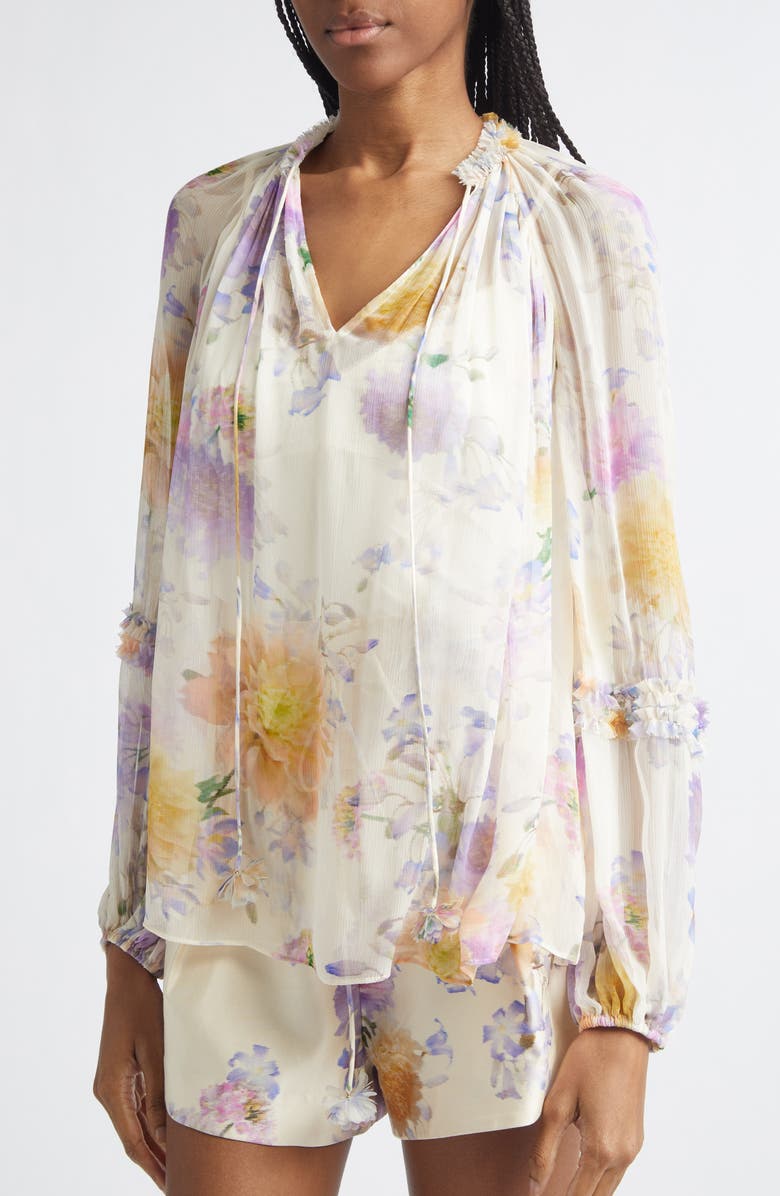 Zimmermann Luna Ruffle Billow Chiffon Top, Alternate, color, Cream Dahlia