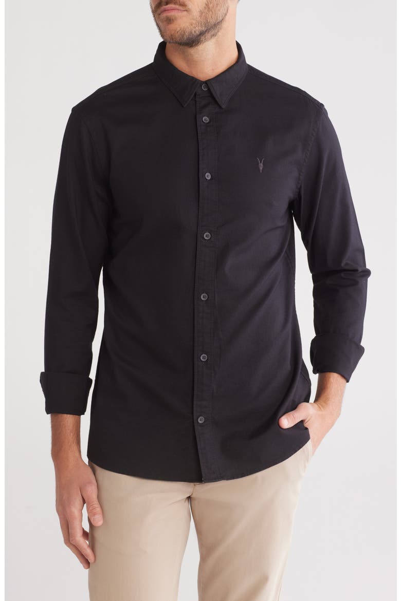 Azur Long Sleeve Cotton Button-Up Shirt, Main, color, BLACK