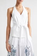 Eleventy Belted Stretch Cotton & Lyocell Halter Top