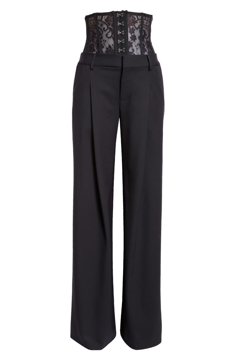 MONSE Floral Lace Stretch Virgin Wool Bustier Wide Leg Trousers, Alternate, color,