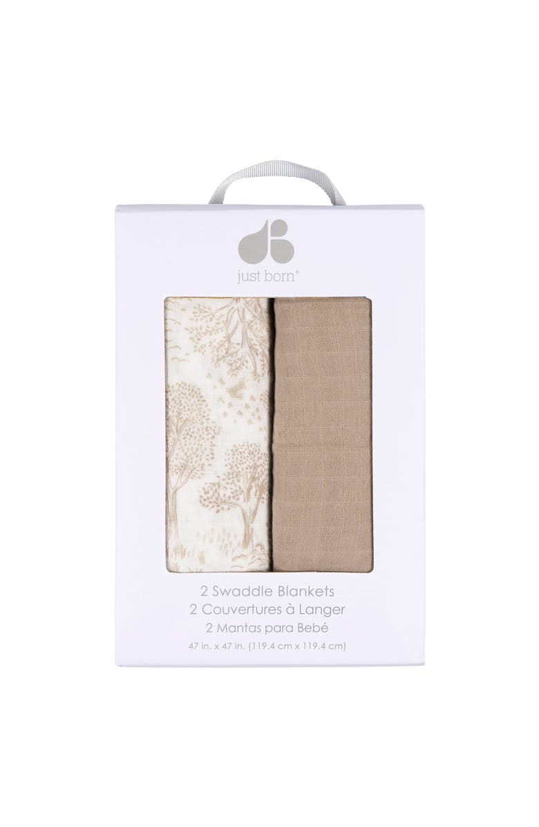 Just Born Muslin Swaddle Tan Blankets 2-Pack, Alternate, color, Tan Nature
