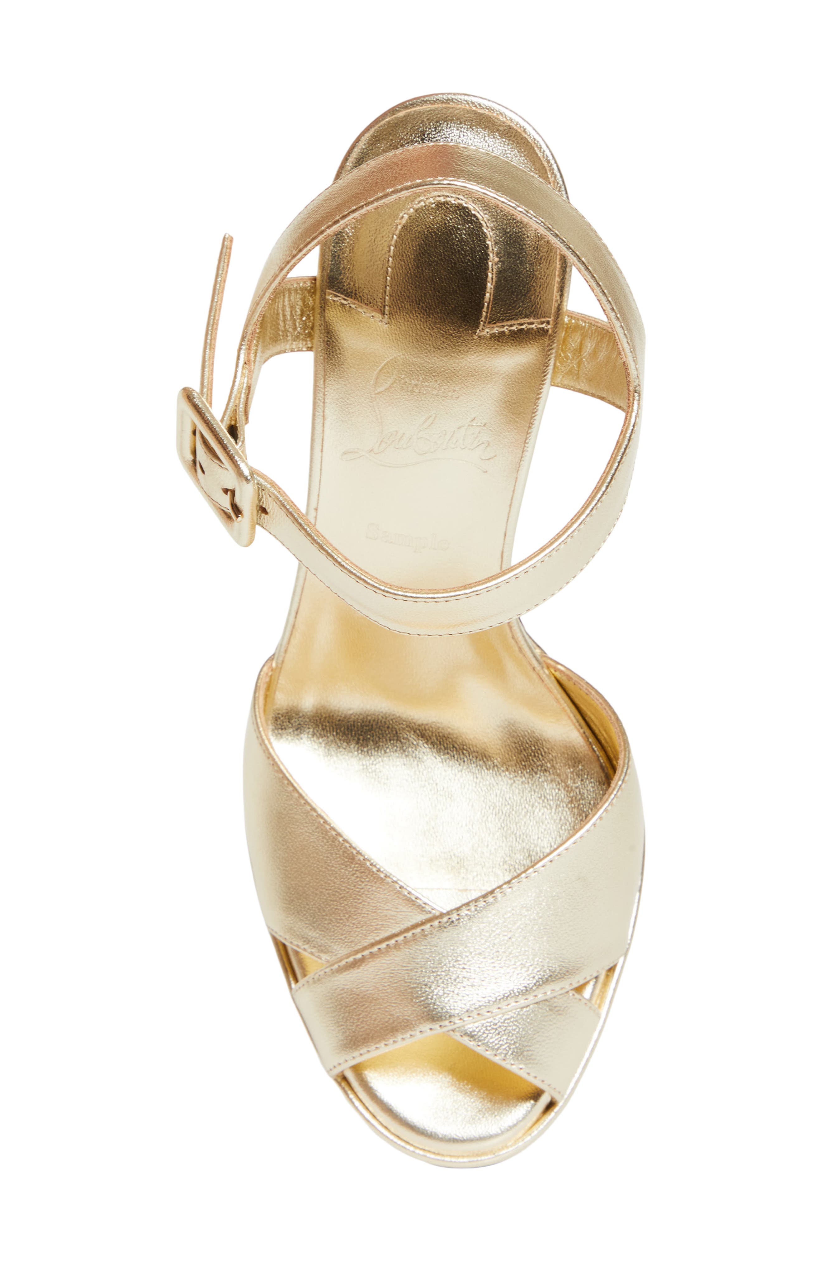 Christian Louboutin Cora Block Heel Sandal, Alternate, color, Platine/ Lin Platine