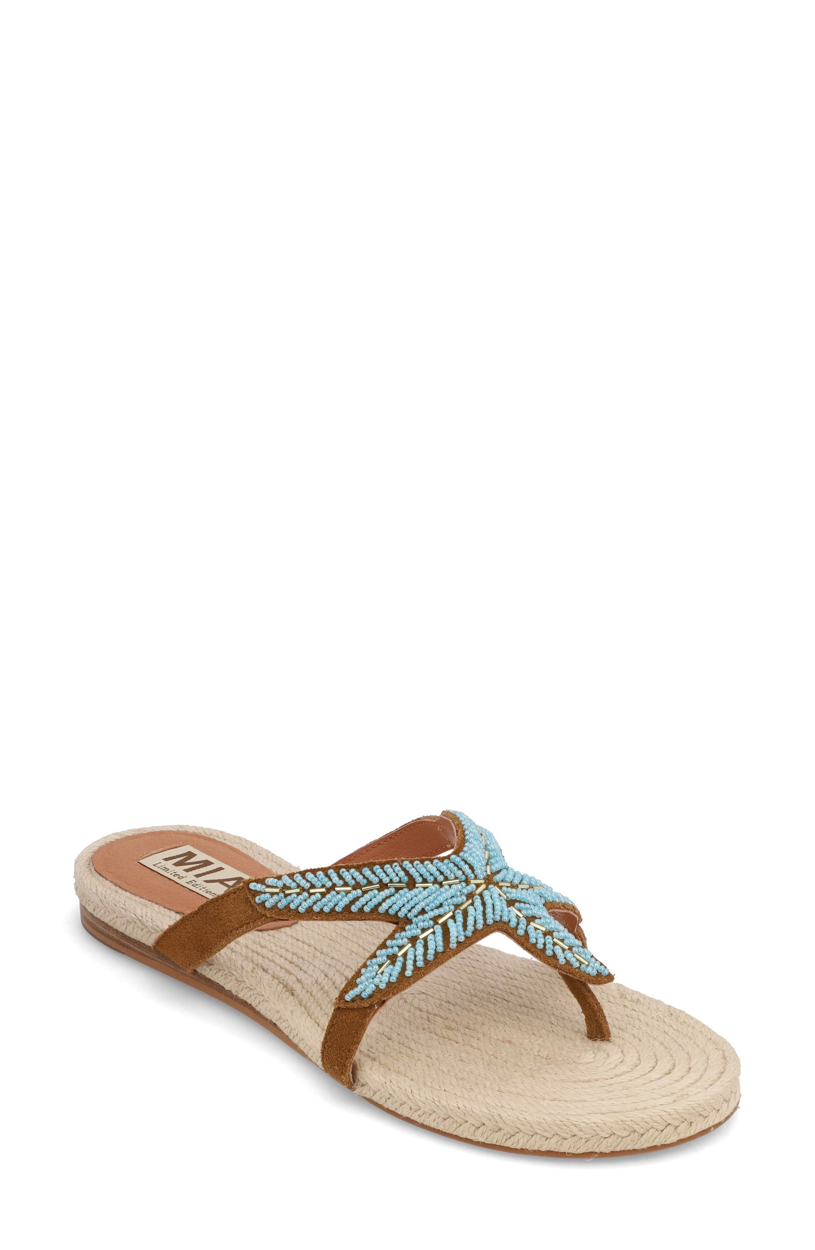 MIA Limited Edition Athina Flip Flop, Main, color, Cognac/ Turquoise Beads