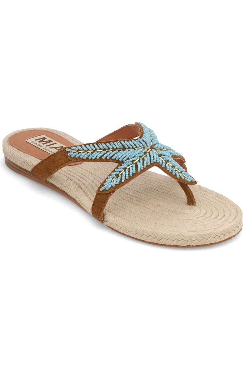 MIA Limited Edition Athina Flip Flop, Main, color, Cognac/ Turquoise Beads