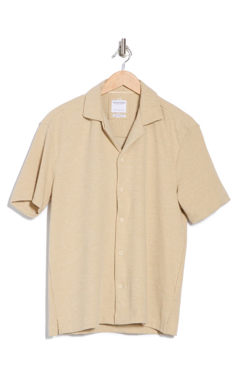 DENIM AND FLOWER Textured Camp Shirt, Alternate, color, Sand