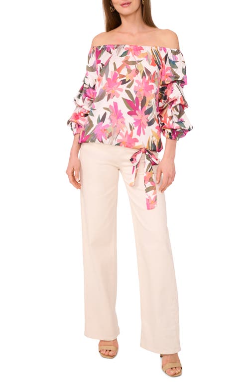 Vince Camuto Floral Off The Shoulder Balloon Sleeve Top In New Ivory