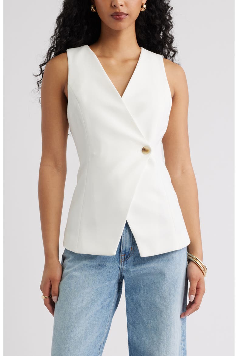 Icon Twill Asymmetric Button Vest, Main, color, IVORY