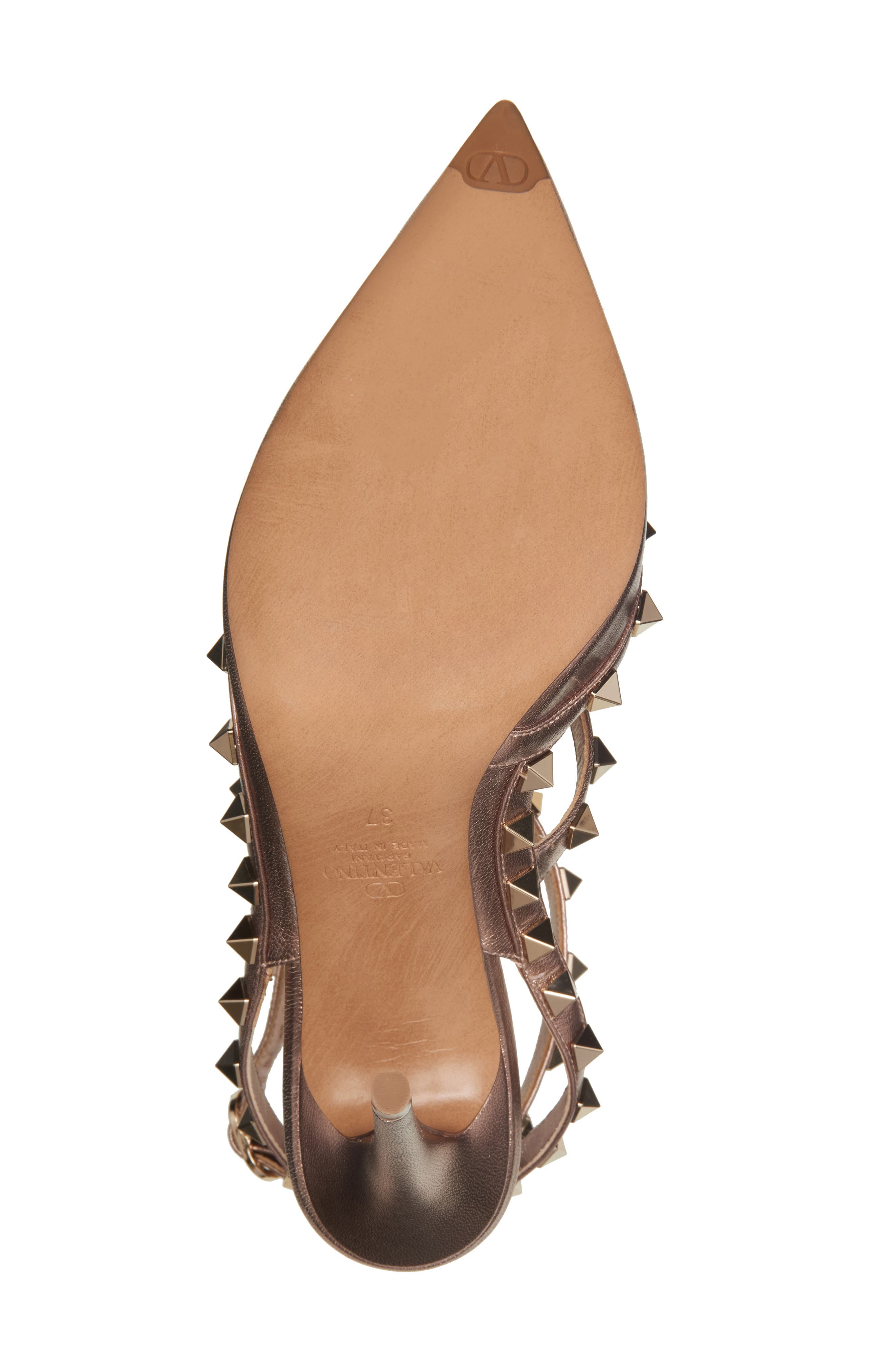 Valentino Garavani Rockstud Metallic Ankle Strap Pump, Alternate, color, Rose