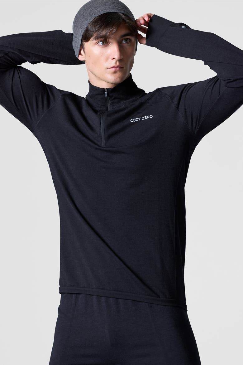 Tech Merino Classic Fit Half Zip Long Sleeve Base Layer, Alternate, color, Black