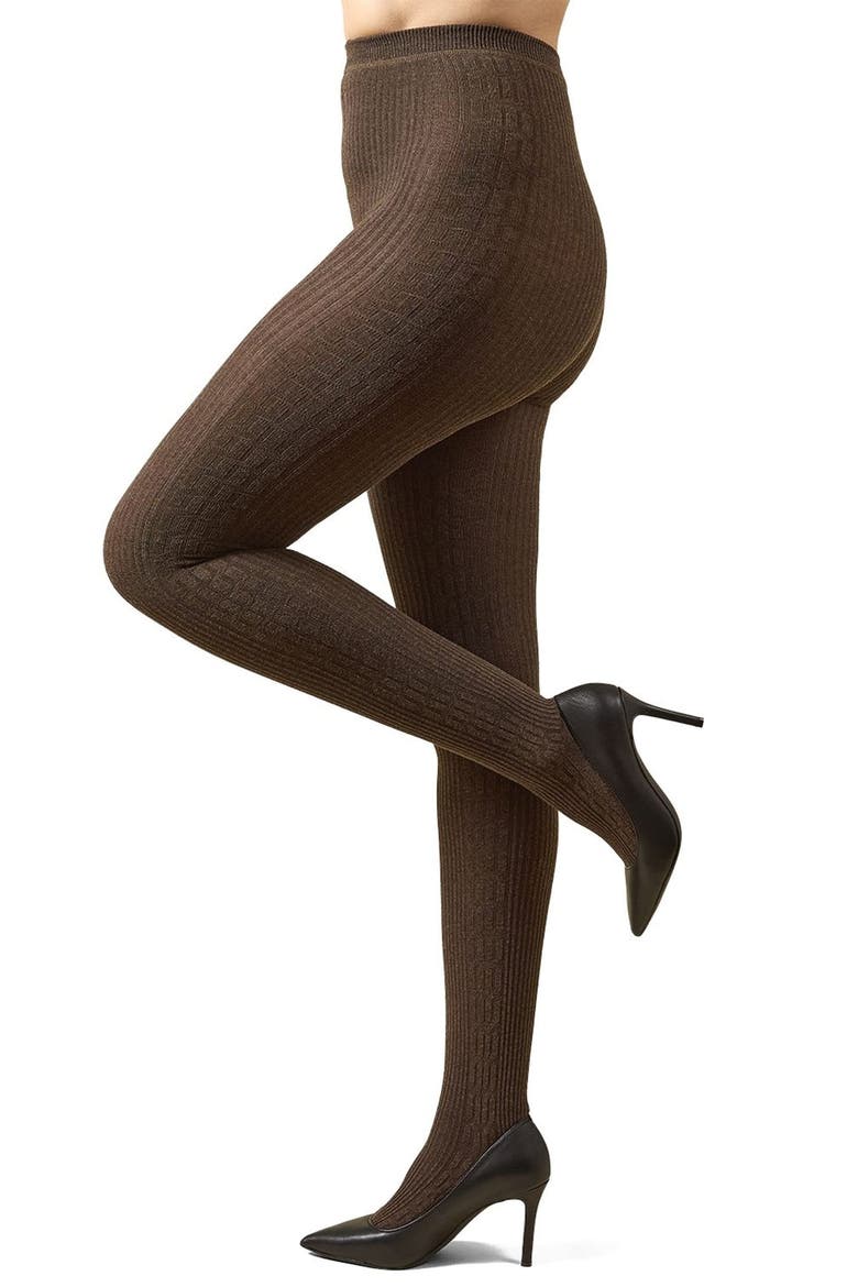 Cable Stitch Sweater Tights, Alternate, color, BROWN HEATHER