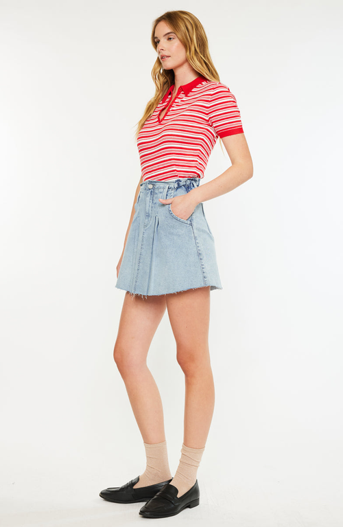 Kancan Kerro High Rise Midi Skater Skirt In Blue