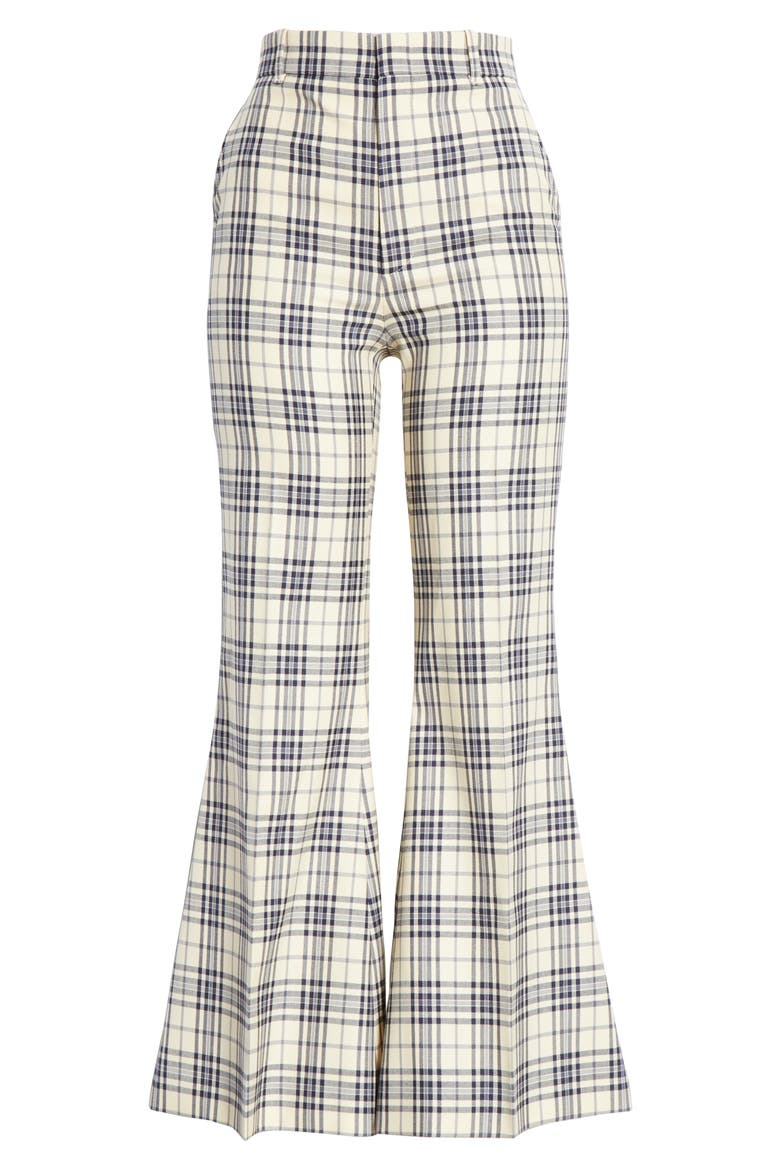 Plaid Wool Flare Trousers, Alternate, color, BLUE/ WHITE