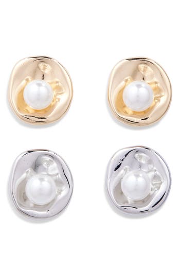 Tasha Set Of 2 Faux Pearl Circle Stud Earrings